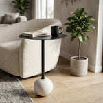 Emmy Metal Side Table With Round Marble Base - Black