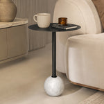 Emmy Metal Side Table With Round Marble Base - Black