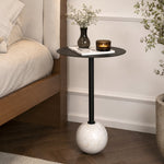 Emmy Metal Side Table With Round Marble Base - Black
