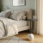 Emmy Metal Side Table With Round Marble Base - Black