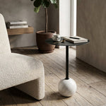 Emmy Metal Side Table With Round Marble Base - Black