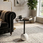 Emmy Metal Side Table With Round Marble Base - Black