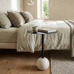 Emmy Metal Side Table With Round Marble Base - Black