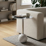 Emmy Metal Side Table With Round Marble Base - Silver