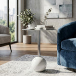 Emmy Metal Side Table With Round Marble Base - Silver