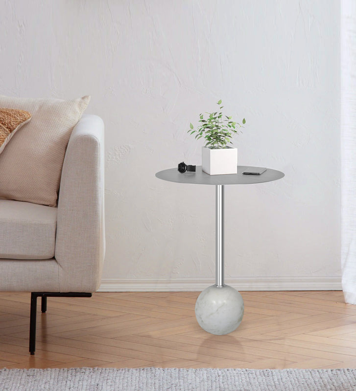 Emmy Metal Side Table With Round Marble Base - Silver