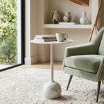 Emmy Metal Side Table With Round Marble Base - White