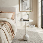 Emmy Metal Side Table With Round Marble Base - White