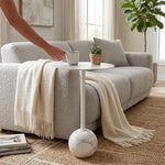 Emmy Metal Side Table With Round Marble Base - White