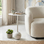 Emmy Metal Side Table With Round Marble Base - White