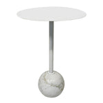 Emmy Metal Side Table With Round Marble Base - White