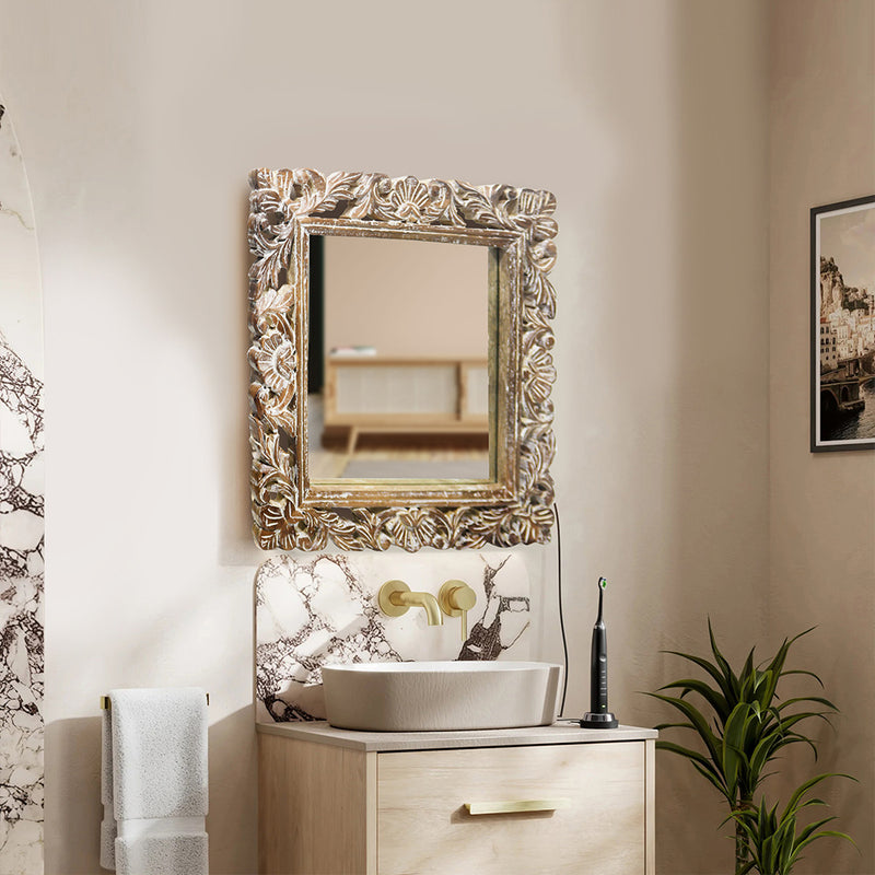 Decorative Hanging Mirror With Wooden Frame For Bathroom Wall Decor And Living Room