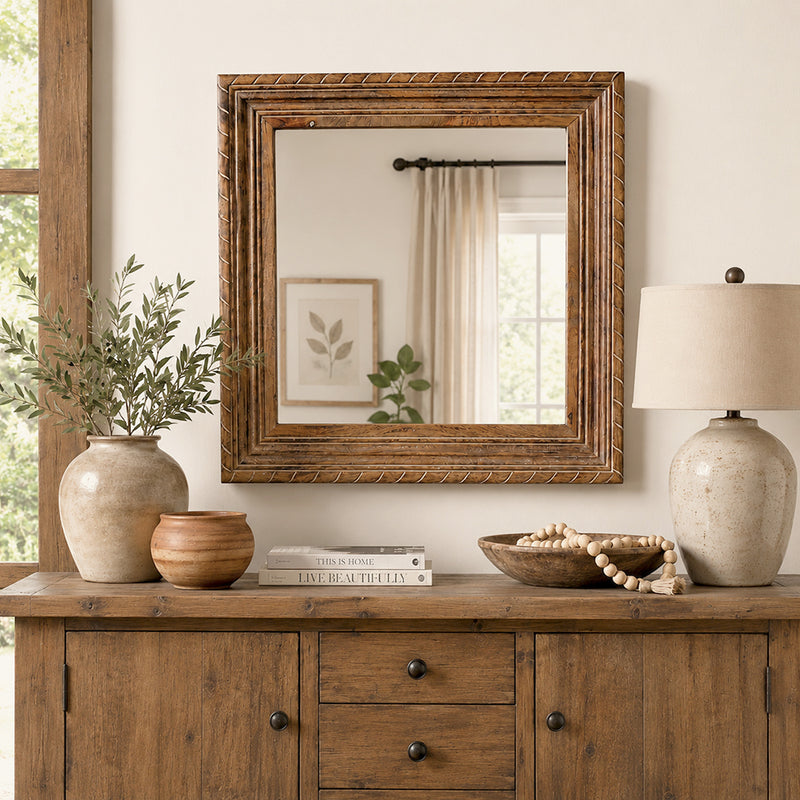 Decorative Wall Mirror With Wooden Frame For Bathroom Wall Decor And Living Room