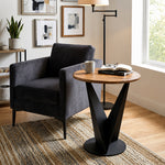 Flare Metal Side Table With Wooden Top - Black
