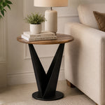 Flare Metal Side Table With Wooden Top - Black