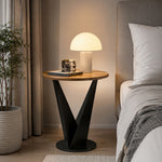 Flare Metal Side Table With Wooden Top - Black