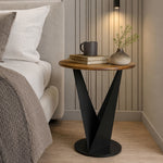 Flare Metal Side Table With Wooden Top - Black