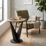 Flare Metal Side Table With Wooden Top - Black