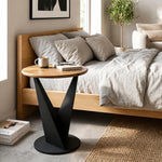 Flare Metal Side Table With Wooden Top - Black