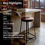 Elvor Metal Stool With Wooden Top - Black