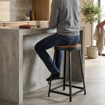 Elvor Metal Stool With Wooden Top - Black