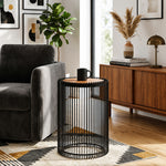 Cage Metal Stool With Wooden Top - Black