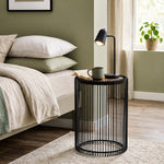 Cage Metal Stool With Wooden Top - Black