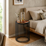 Cage Metal Stool With Wooden Top - Black