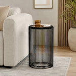 Cage Metal Stool With Wooden Top - Black