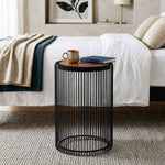 Cage Metal Stool With Wooden Top - Black