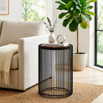 Cage Metal Stool With Wooden Top - Black