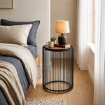 Cage Metal Stool With Wooden Top - Black
