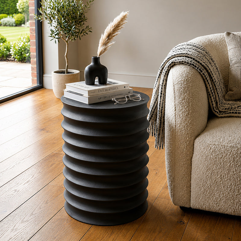 Zorr Metal Ribbed Side Table - Black