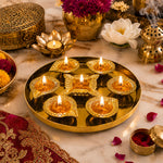 Gold Diya Set With Thali For Decor And Pooja