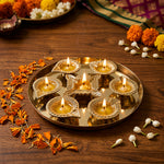 Gold Diya Set With Thali For Decor And Pooja