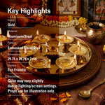Gold Diya Set With Thali For Decor And Pooja