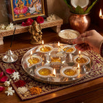 Silver Diya Set With Thali For Decor And Pooja (Set Of 8)