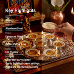 Silver Diya Set With Thali For Decor And Pooja (Set Of 8)