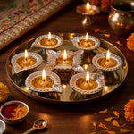Aluminium Diya Set With Thali (Gold Finished) For Decor And Pooja (Set Of 8)