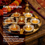 Aluminium Diya Set With Thali (Gold Finished) For Decor And Pooja (Set Of 8)