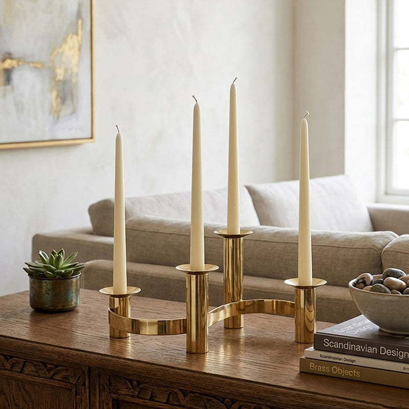 4 Cup Metal Candle Holder - Gold