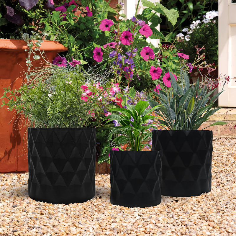 Suva Textured Metal Planter, Set of 3 - Black