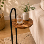 Metal Side Table With Marble Base - Brown