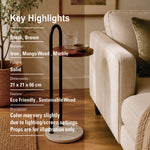 Metal Side Table With Marble Base - Brown