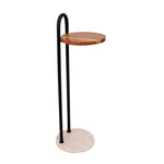 Metal Side Table With Marble Base - Brown
