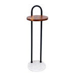 Metal Side Table With Marble Base - Brown