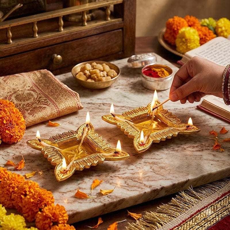 Pack Of 2 Aluminium Diyas For Pooja And Gift