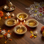 Pack Of 4 Aluminium Diyas For Pooja And Gift