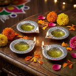 Pack Of 4 Aluminium Diyas For Pooja And Gift