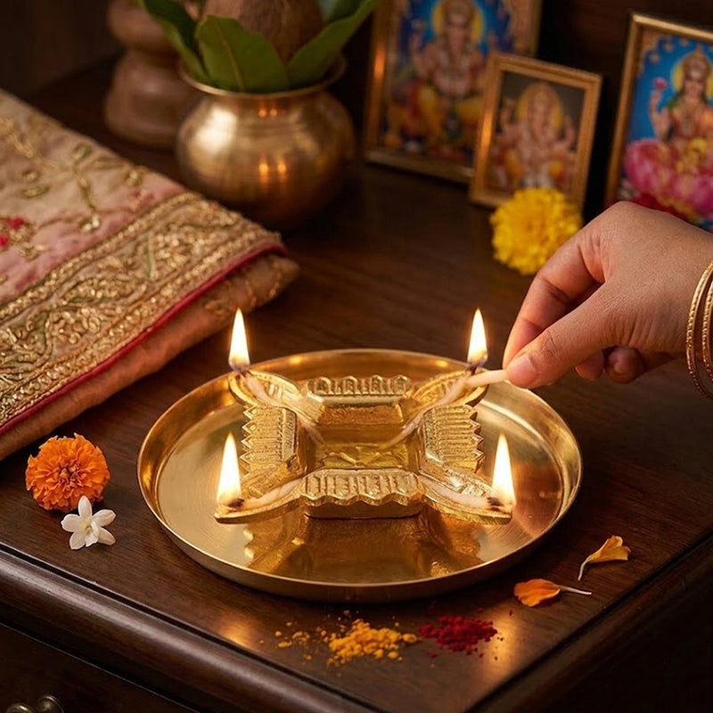 Aluminium Diya With Plate For Pooja And Gift